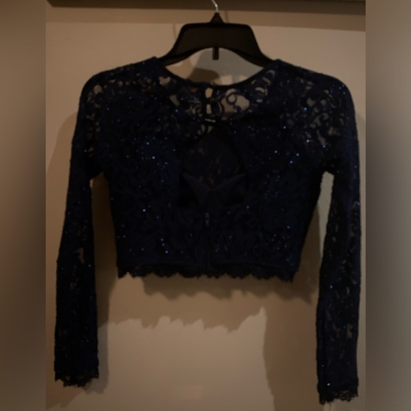 Size 1 Juniors Formal Two Piece Dress Navy Floral - Picture 2 of 8